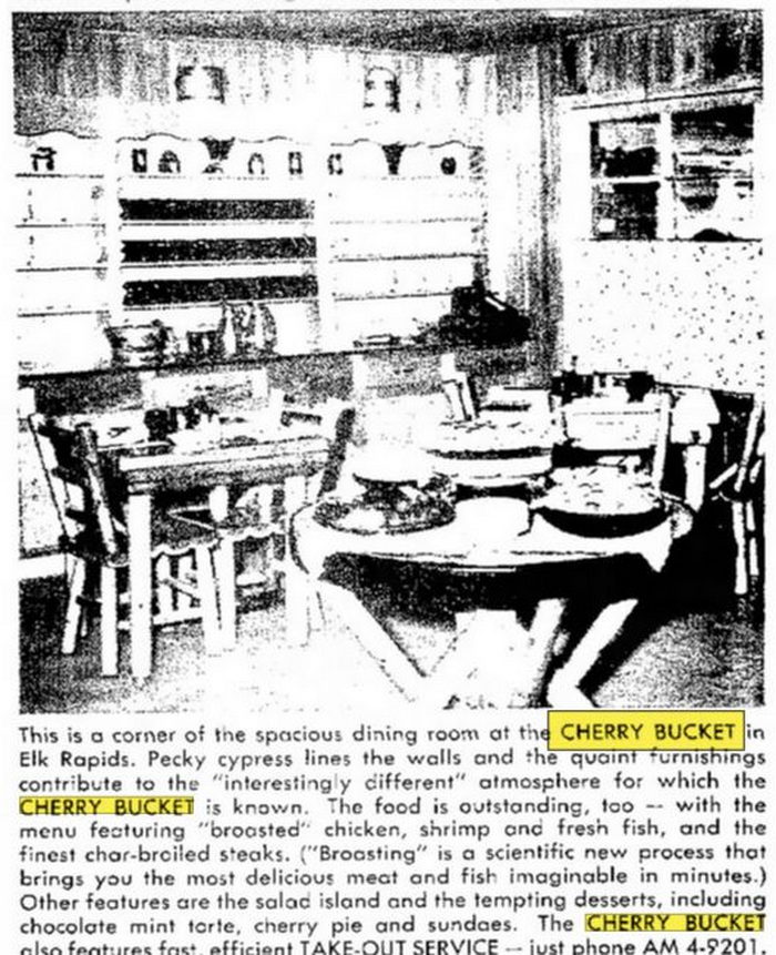 Cherry Bucket (Elk Harbor Restaurant) - Aug 12 1961 Article